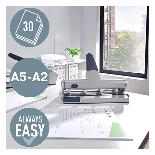 Leitz Hålslag 30 ark | 2 eller 4-hål | Leitz 5114 AKTO Heavy Duty | silver-svart 51140184 211398 - 5