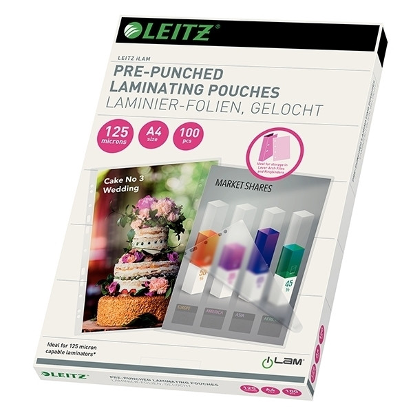 Leitz Lamineringsfickor A4 blank | perforerade | Leitz iLAM | 2x 125 mikron | 100st 33878 211116 - 1