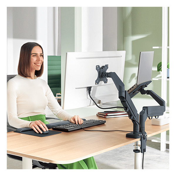Monitorarm för 2 monitorer + laptoparm | Leitz Ergo | mörkgrå (med klämma) 226601 - 4