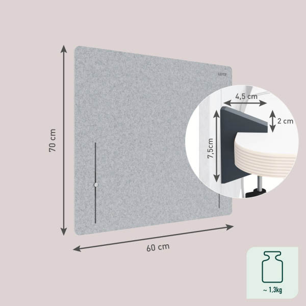 Skärmvägg skrivbord 60x70cm | Leitz | grå 243787 - 4