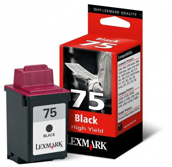 Lexmark 12A1975 (#75) svart bläckpatron hög kapacitet (original) 12A1975E 040025 - 1