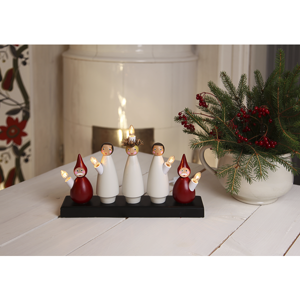 Ljusstake Luciakör | 5 ljus | vit & röd [Star Trading] 655-80 361286 - 5