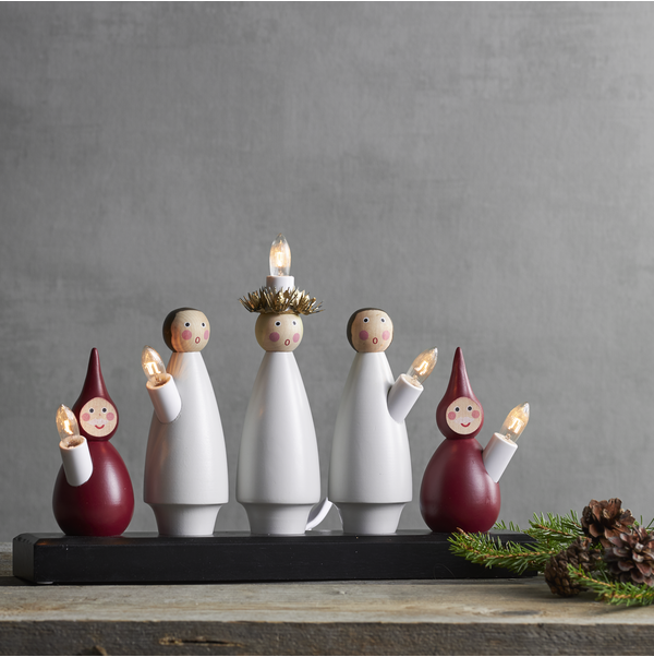 Ljusstake Luciakör | 5 ljus | vit & röd [Star Trading] 655-80 361286 - 2