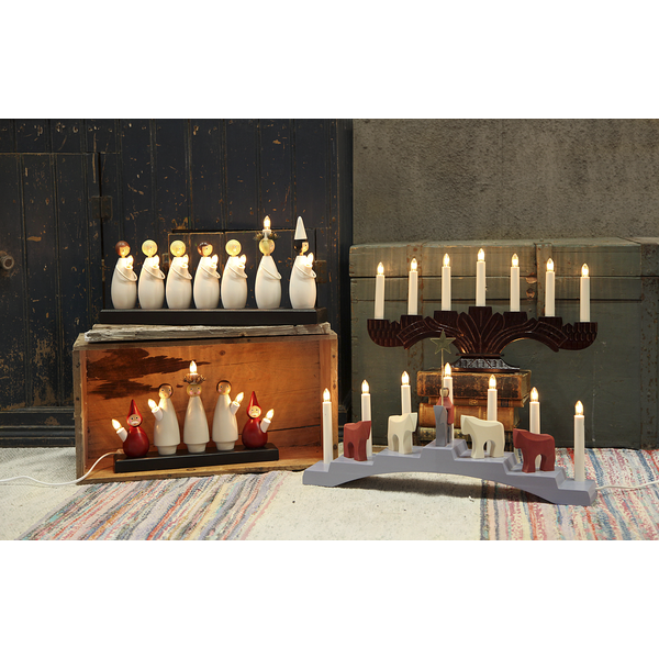 Ljusstake Luciakör | 5 ljus | vit & röd [Star Trading] 655-80 361286 - 3