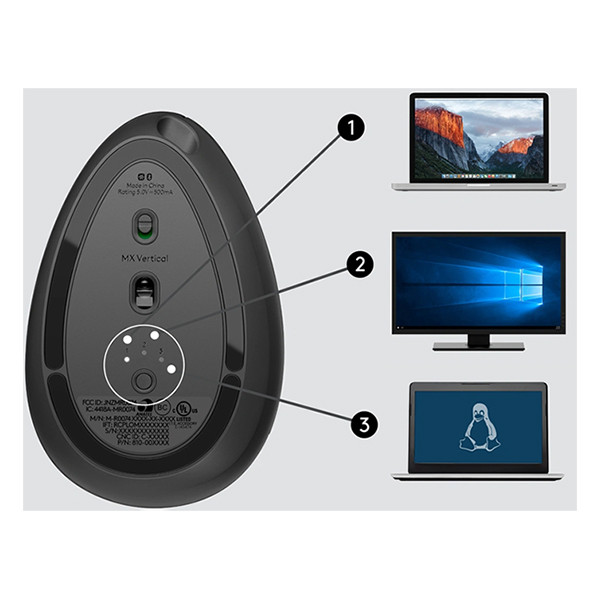 Logitech Datormus ergonomisk | trådlös | svart | Logitech MX Vertical Advanced (4 knappar) 910-005448 828142 - 5