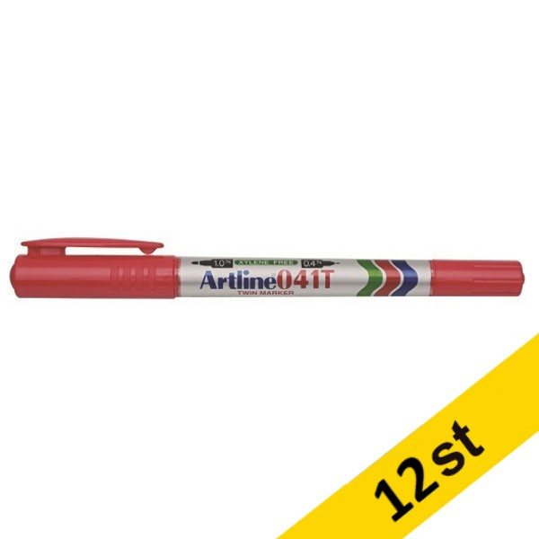 Märkpenna permanent 0.4-1.0mm | Artline 041T (2-i-1) | röd | 12st  360668 - 1