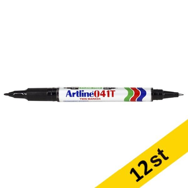 Märkpenna permanent 0.4-1.0mm | Artline 041T (2-i-1) | svart | 12st  360646 - 1