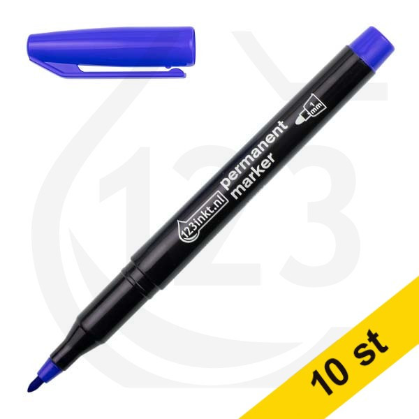 Märkpenna permanent 1.0mm | 123ink | blå | 10st  300890 - 1