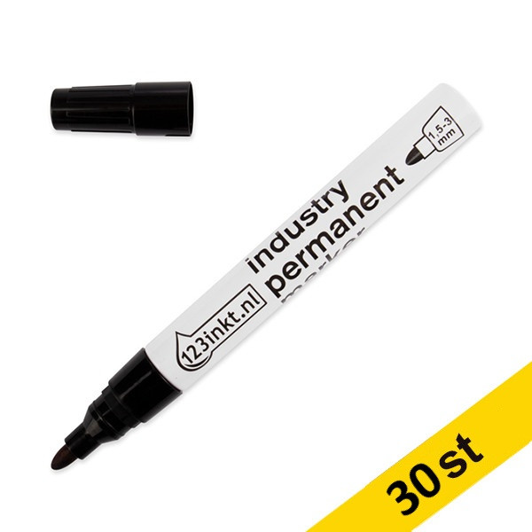Märkpenna permanent 1.5mm - 3mm | 123ink | svart | 30st  301368 - 1