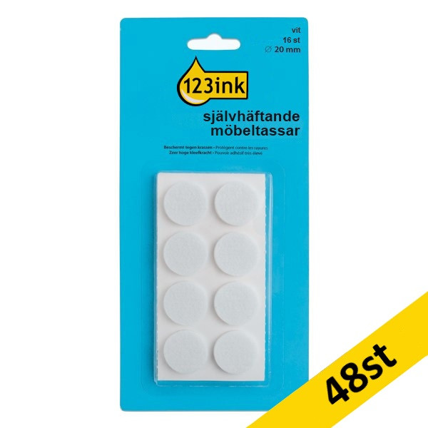 Möbeltassar 20mm självhäftande | 123ink | rund vit | 48st 301018 - 1