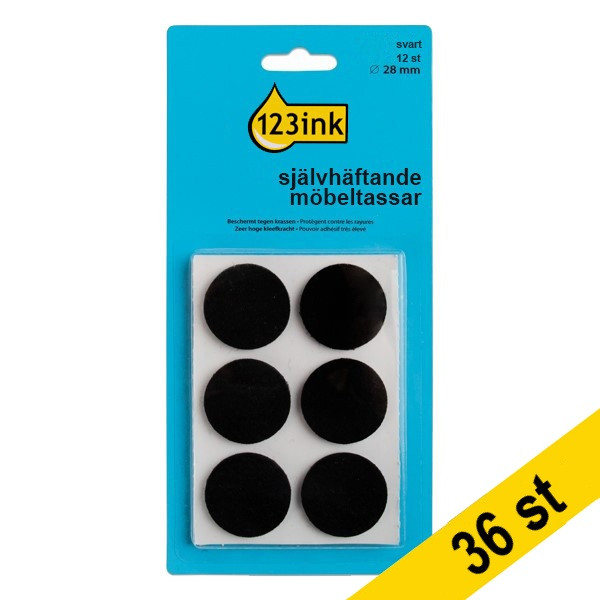 Möbeltassar 28mm självhäftande | 123ink | rund svart | 36st 301019 - 1