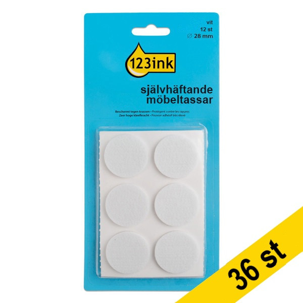 Möbeltassar 28mm självhäftande | 123ink | rund vit | 36st 301020 - 1