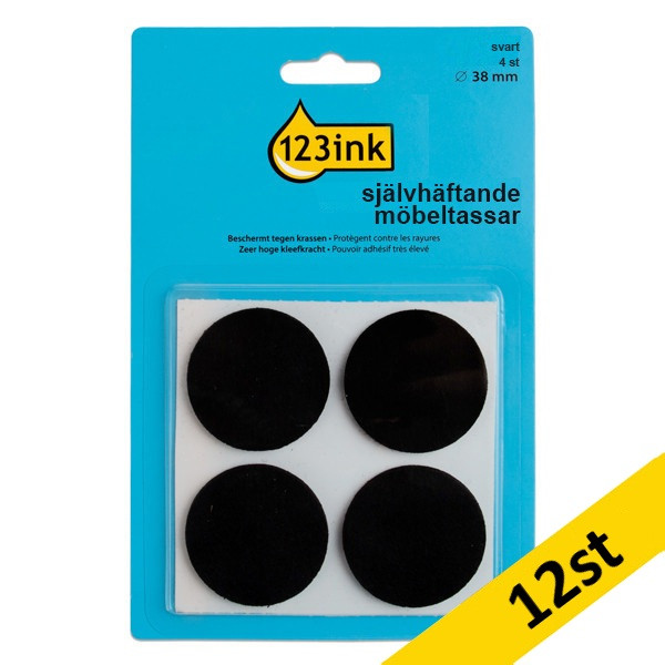 Möbeltassar 38mm självhäftande | 123ink | rund svart | 12st 301023 - 1