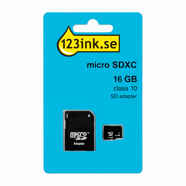 Micro SDHC minneskort + adapter 16GB |  klass 10 | 123ink FM16MP45B/00C FM16MP45B/10C MR958 300694 - 1