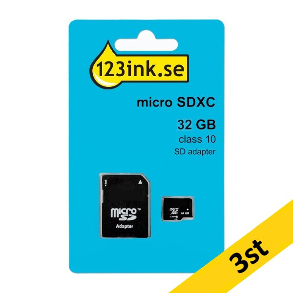 Micro SDHC minneskort + adapter 32GB | klass 10 | 123ink | 3st 302957 - 1