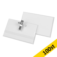 Namnskyltshållare med kombiklämma | 90 x 57mm | 123ink | 100st 390657