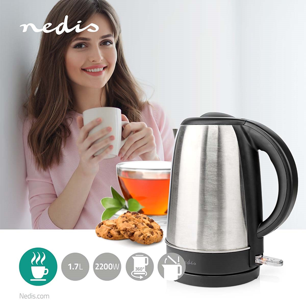 Nedis Vattenkokare 1,7L | Nedis | rostfritt stål aluminium-svart KAWK340EAL K170108159 - 2