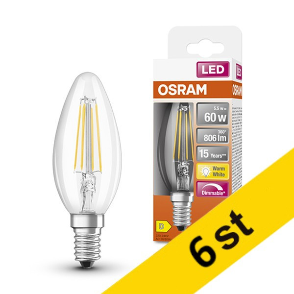 LED lampa E14 | C35 klar | 2700K | 5,5W (60W) dimbar 6st [Osram]