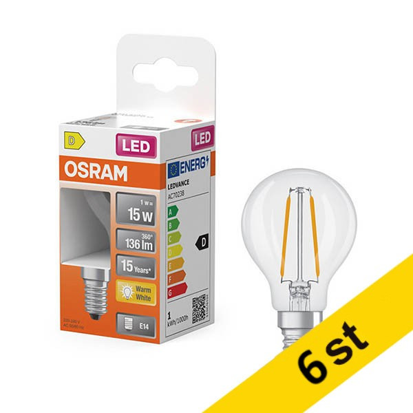 LED lampa E14 | P45 klar | 2700K | 1W (15W) [Osram] 6st LOS01888 - 1