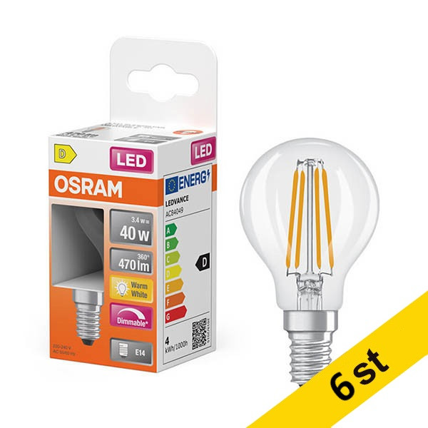 LED lampa E14 dimbar | P45 klar | 2700K | 3,4W (40W) [Osram] 6st LOS01874 - 1
