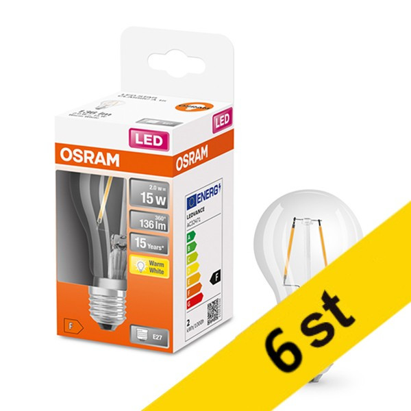 LED lampa E27 | A60 klar | 2700K | 1,5W (15W) 6st [Osram]