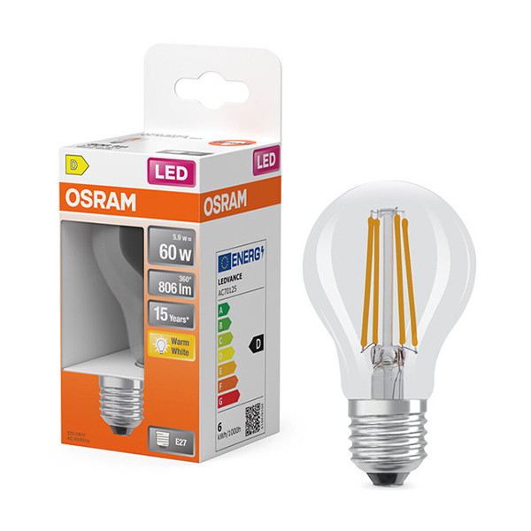 LED lampa E27 | A60 klar | 2700K | 5,9W (60W) [Osram] LOS01827 - 1