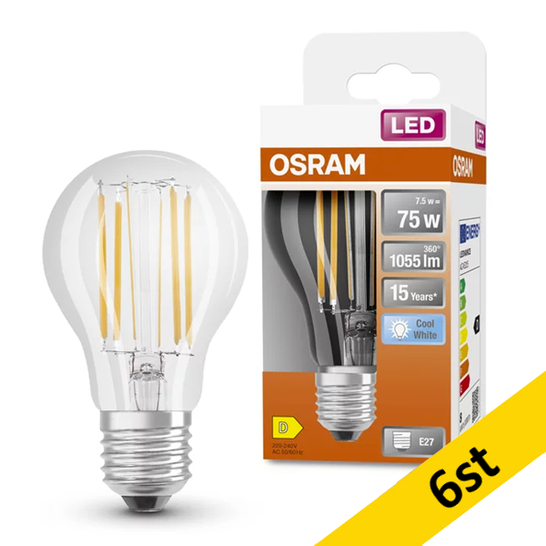 LED lampa E27 | A60 klar | 4000K | 7,5W (75W) [Osram] 6st LOS00083 - 1
