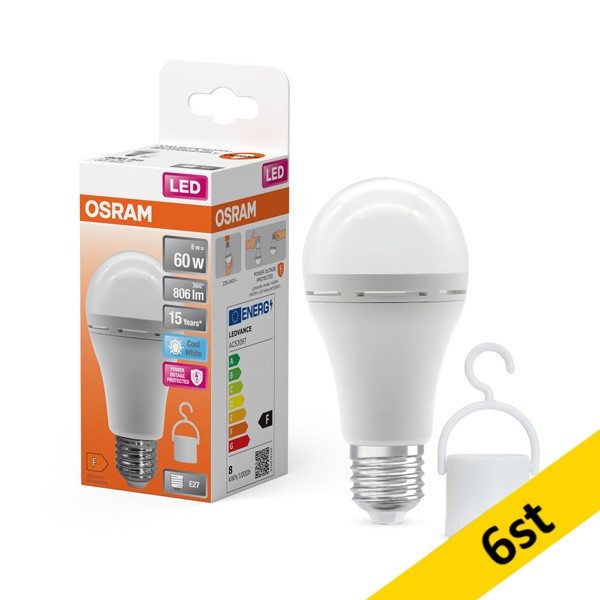 LED lampa E27 | A60 matt | Uppladdningsbar | 4000K | 8W (60W) [Osram] 6st LOS00767 - 1