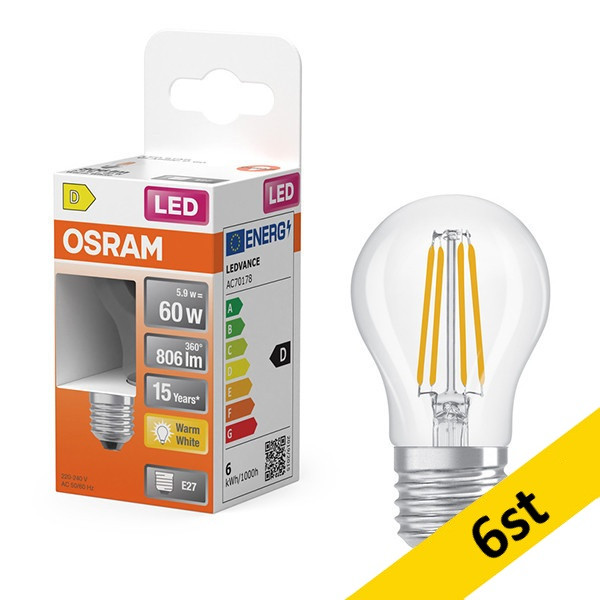 LED lampa E27 | G45 klar | 2700K | 5,5W (60W) [Osram] 6st LOS01242 - 1