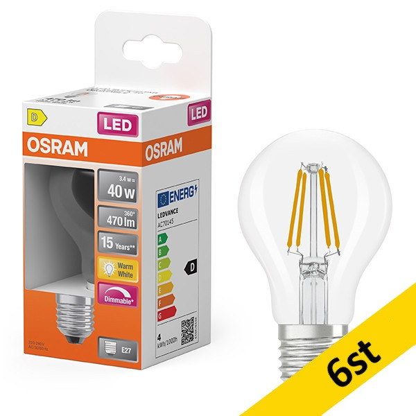 LED lampa E27 dimbar | A60 klar | 2700K | 3,4W (40W) [Osram] 6st LOS01798 - 1