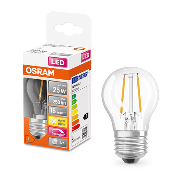 LED lampa E27 dimbar | G45 klar | 2700K | 2,8W (25W) [Osram] LOS00158 - 1