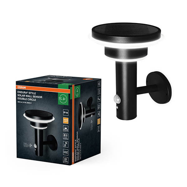 Solcellsvägglampa Endura Double Circle | 6W | sensor | IP44 | 22cm [Osram] LOS02096 - 1