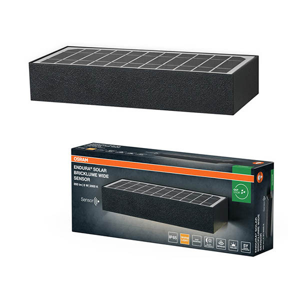 Vägglampa solcell | Endura Bricklume | 6W | IP65 | sensor | grå [Osram] LOS02087 - 1