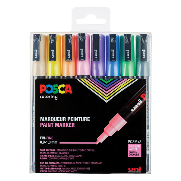 POSCA PC-3M Märkpenna 0,9-1,3mm sorterade färger pastell rund | 8st PC3M/8AASS16 424110 - 1