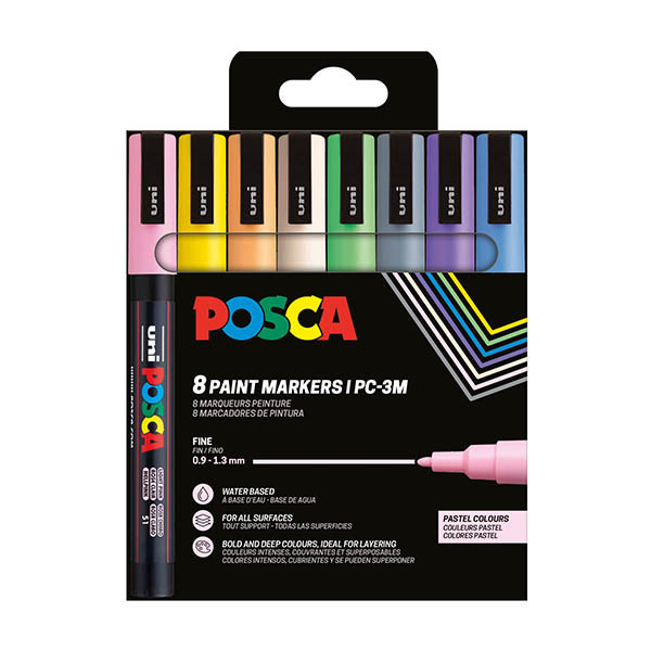 POSCA PC-3M Märkpenna 0,9-1,3mm sorterade färger pastell rund | 8st PC3M/8AASS16 424110 - 1
