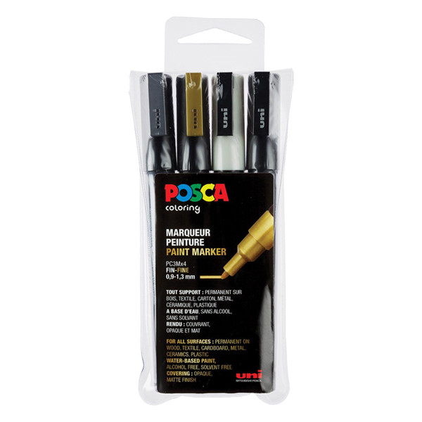 POSCA PC-3M Märkpenna 0,9-1,3mm sorterade färger rund | 4st PC3M/4AASS09 424107 - 1