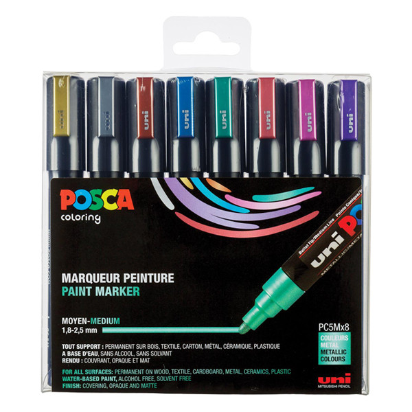 POSCA PC-5M Märkpenna 1,8-2,5mm sorterade färger metallic rund | 8st PC5M/8METAL09 424172 - 1