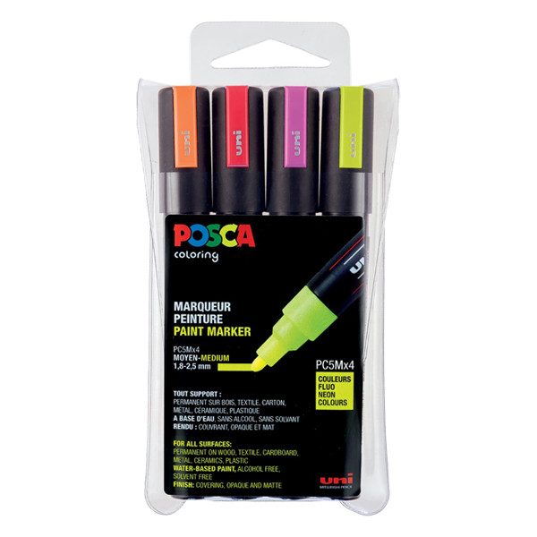 POSCA PC-5M Märkpenna 1,8-2,5mm sorterade färger neon rund | 4st PC5M/4AASS10 424167 - 1