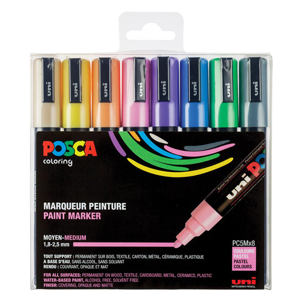 POSCA PC-5M Märkpenna 1,8-2,5mm sorterade färger pastell rund | 8st PC5M/8AASS25 424170 - 1