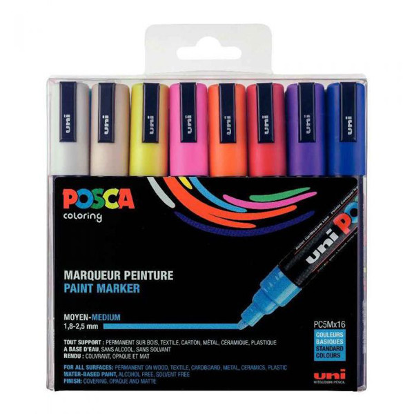 POSCA PC-5M Märkpenna 1,8-2,5mm sorterade färger rund | 16st PC5M/16AASS22 424173 - 1