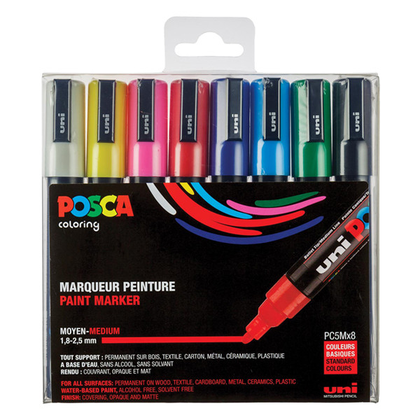 POSCA PC-5M Märkpenna 1,8-2,5mm sorterade färger rund | 8st PC5M/8 424168 - 1