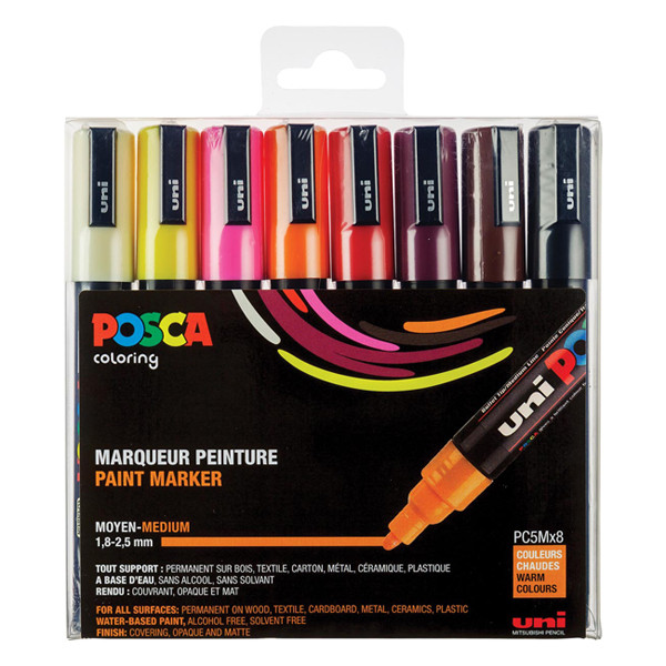 POSCA PC-5M Märkpenna 1,8-2,5mm sorterade färger varma rund | 8st PC5M/8AASS15 424171 - 1