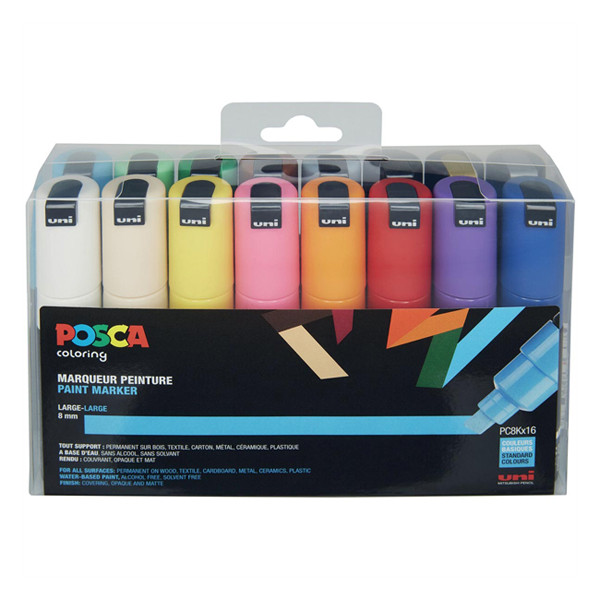 POSCA PC-8K Märkpenna 8mm sorterade färger mejsel | 16st PC8K/16AASS22 424233 - 1