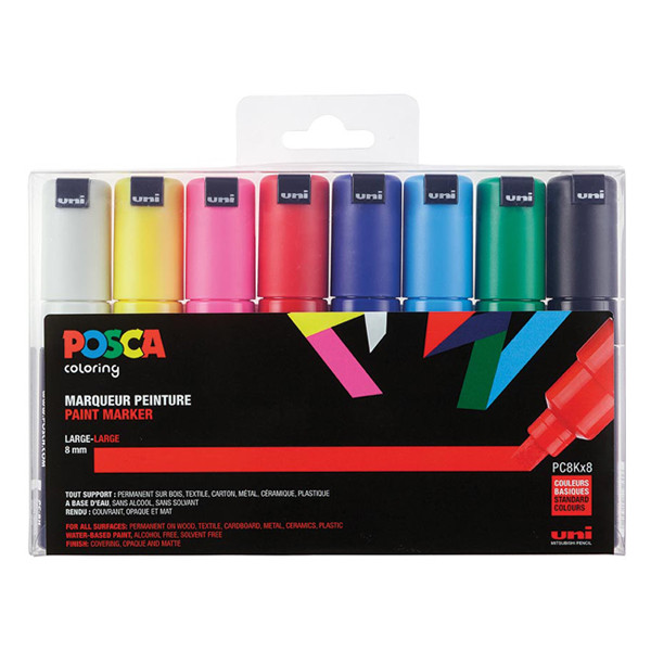 POSCA PC-8K Märkpenna 8mm sorterade färger mejsel | 8st PC8K/8 424231 - 1