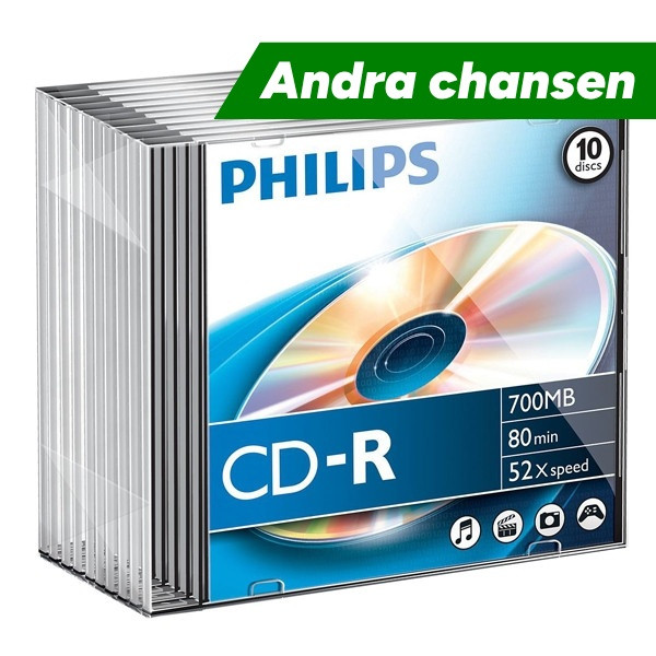 Philips CD-R | 52X | 700MB | Slimline Case | 10-pack⭐ 238629 - 1