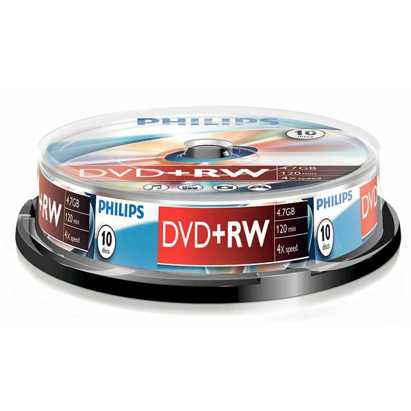 Philips DVD+RW | 4X | 4.7GB | Spindle | 10-pack DW4S4B10F/10 098015 - 1