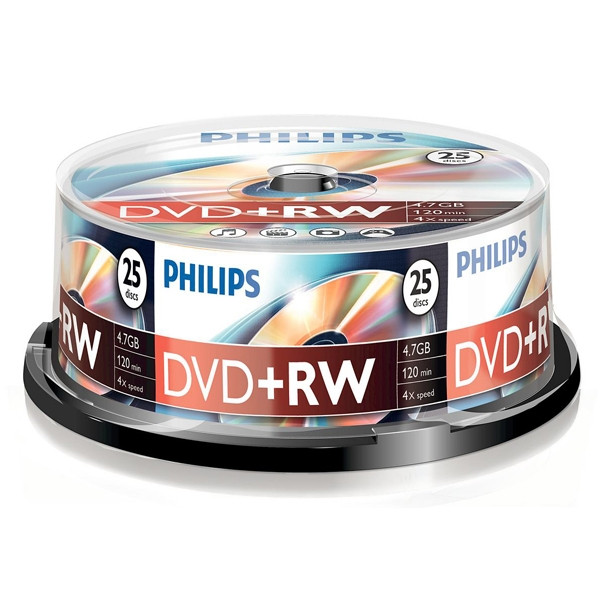 Philips DVD+RW | 4X | 4.7GB | Spindle | 25-pack DW4S4B25F/00 098016 - 1