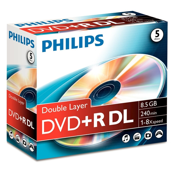 Philips DVD+R DL | 8X | 8.5GB | Jewel Case | 5-pack DR8S8J05C/00 098006 - 1
