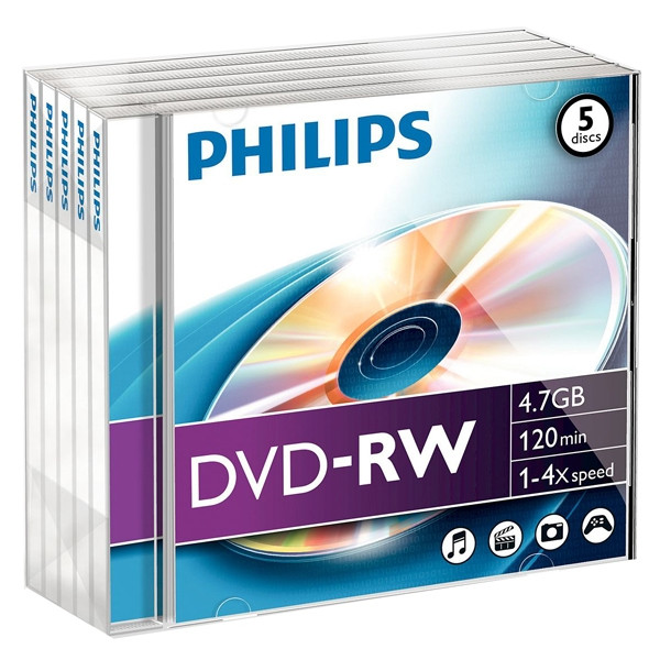 Philips DVD-RW | 4X | 4.7GB | Jewel Case | 5-pack DN4S4J05F/00 098017 - 1