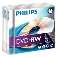Philips DVD-RW | 4X | 4.7GB | Jewel Case | 5-pack DN4S4J05F/00 098017